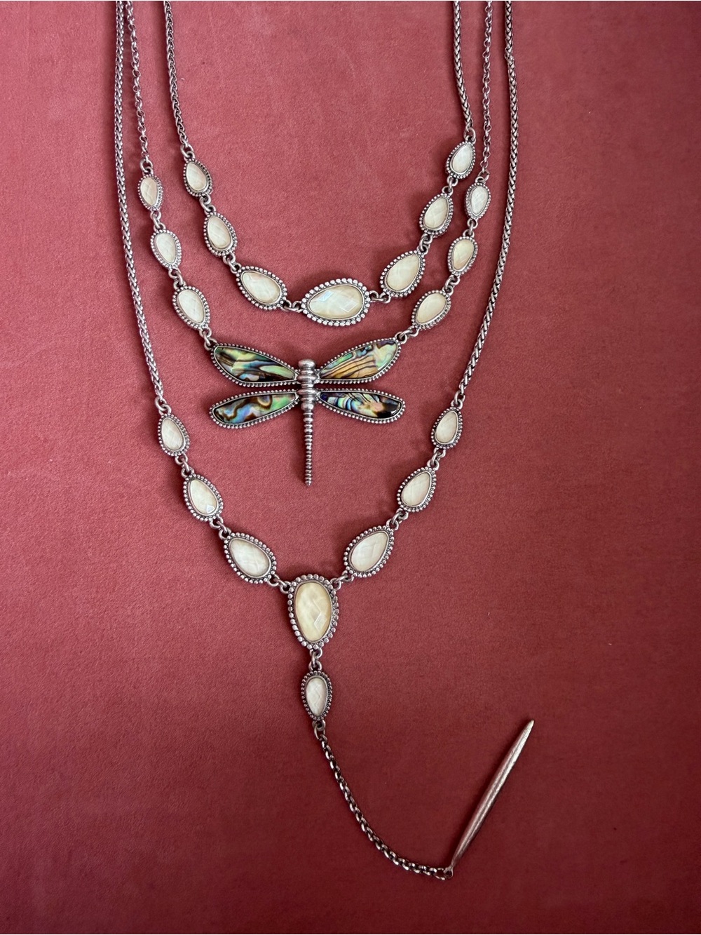 Lucky brand abalone dragonfly necklace with mother of pearl charms